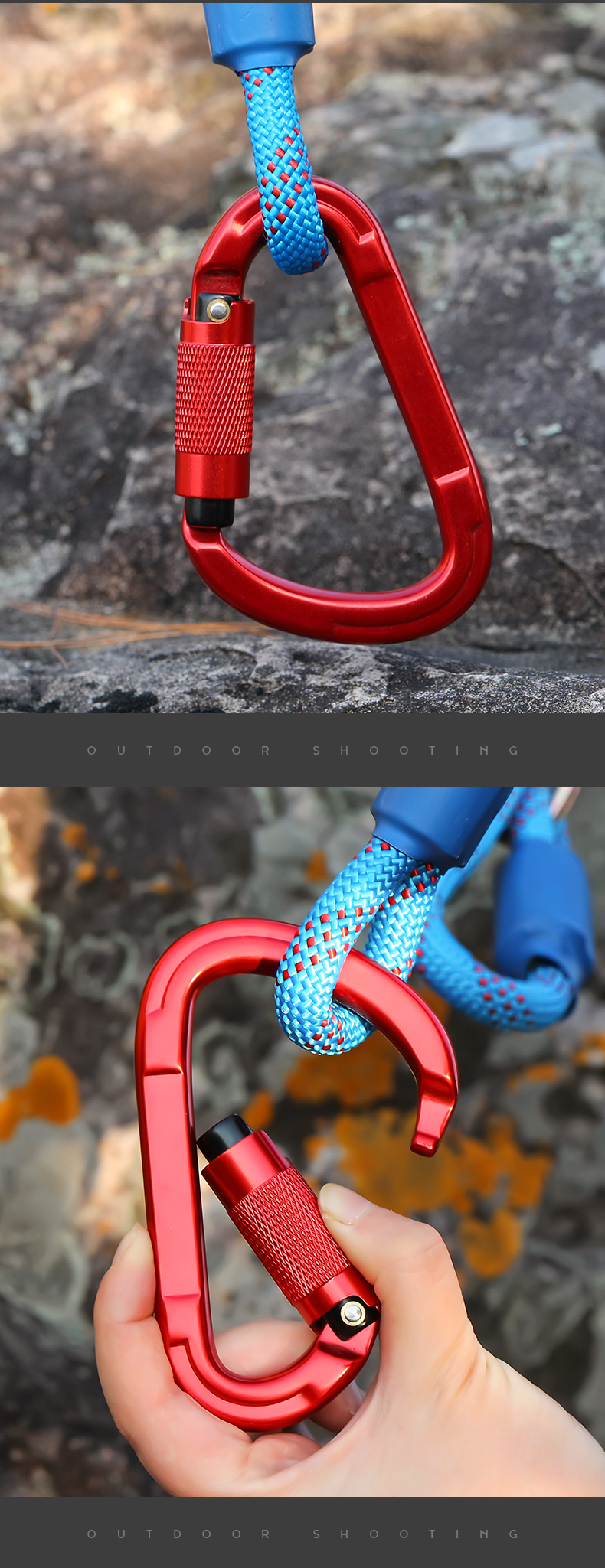 Hebilla de montañismo Equipo de escalada al aire libre Resistente al desgaste Cerradura automática en forma de pera Gancho de seguridad Aleación de aluminio Cerradura principal automática de 2 etapas