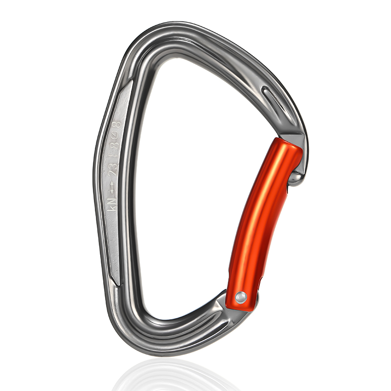 Hebilla de monta&ntilde;ismo, equipo de escalada para exteriores, Gancho de seguridad tipo D resistente al desgaste, puerta curva de aleaci&oacute;n de aluminio, suspensi&oacute;n r&aacute;pida