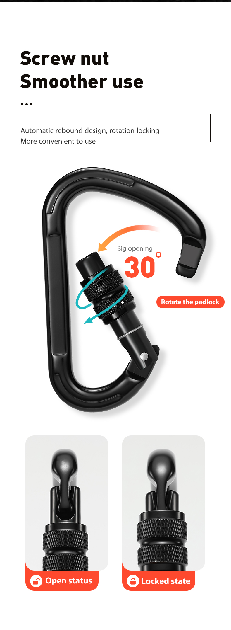 Hebilla de Montañismo equipo de escalada al aire libre resistente al desgaste gancho de seguridad en forma de pera cerradura principal roscada de aleación de aluminio