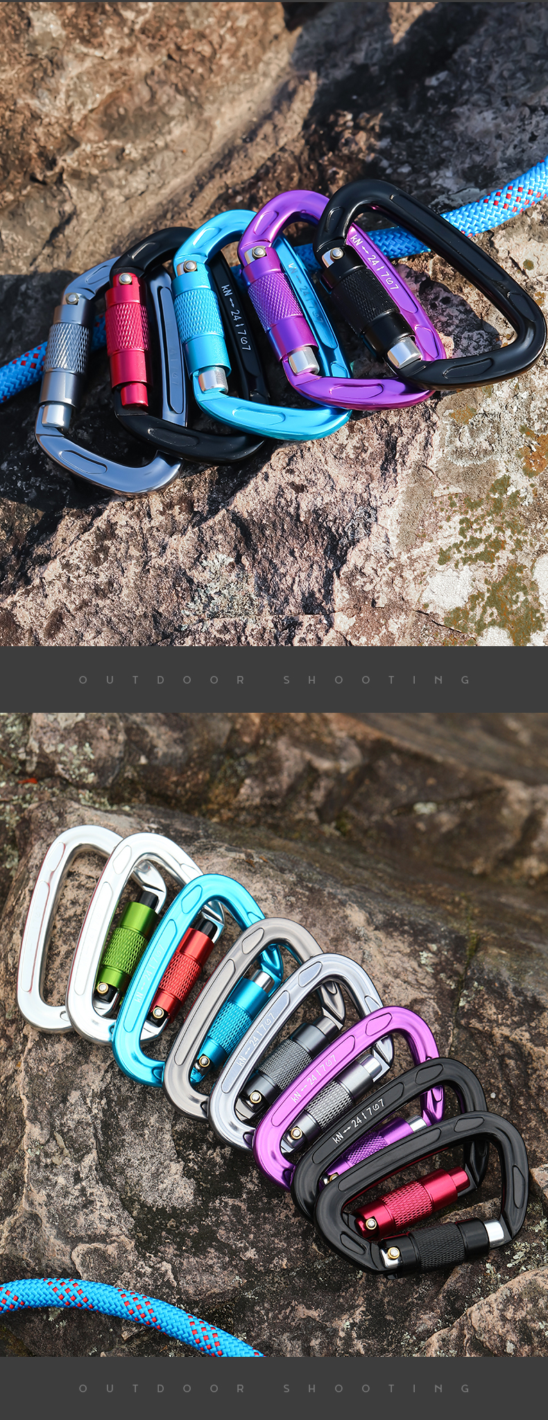 Hebilla de montañismo Montañismo al aire libre Equipo de escalada Resistente al desgaste Cerradura automática tipo D Gancho de seguridad Aleación de aluminio Cerradura principal automática de 2 etapas