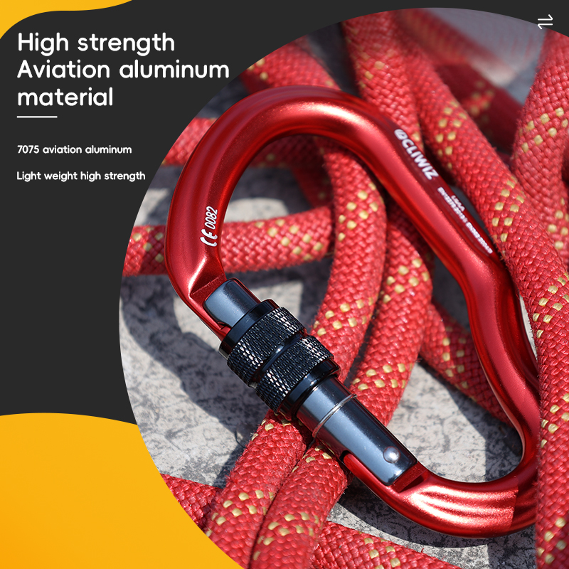 Hebilla de alpinismo Equipo de escalada para monta&ntilde;ismo al aire libre Resistente al desgaste Gancho de seguridad tipo HMS Aleaci&oacute;n de aluminio Cerradura principal roscada Cerradura principal