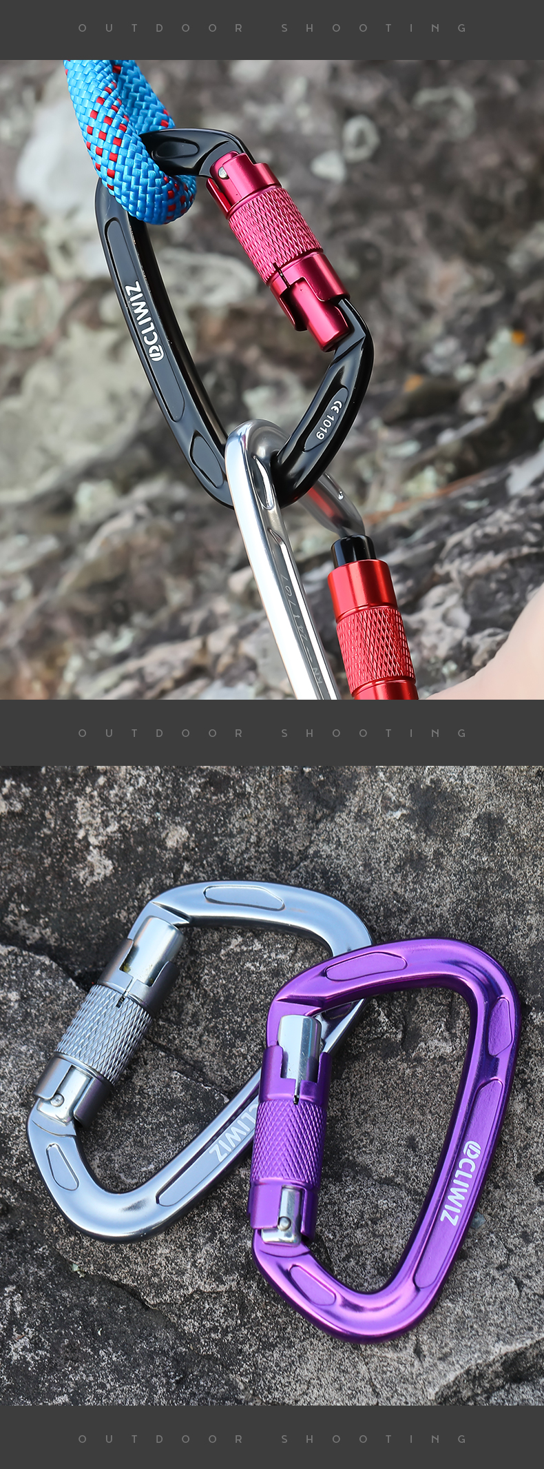 Hebilla de montañismo Montañismo al aire libre Equipo de escalada Resistente al desgaste Cerradura automática tipo D Gancho de seguridad Aleación de aluminio Cerradura principal automática de 2 etapas