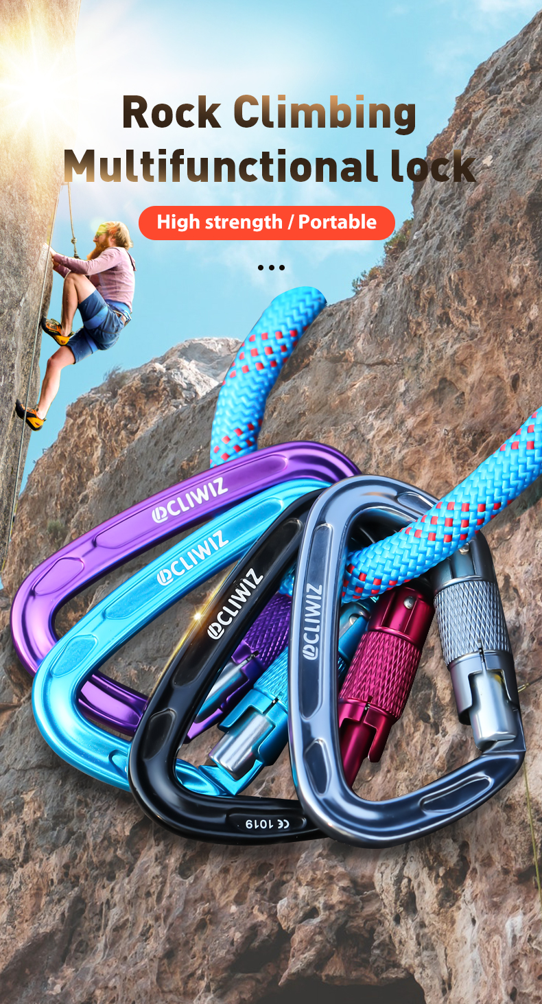 Hebilla de montañismo Montañismo al aire libre Equipo de escalada Resistente al desgaste Cerradura automática tipo D Gancho de seguridad Aleación de aluminio Cerradura principal automática de 2 etapas