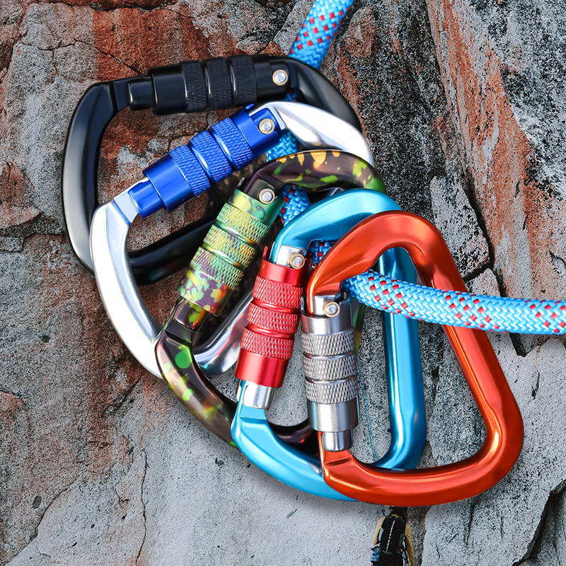 Hebilla de monta&ntilde;ismo Equipo de escalada al aire libre Resistente al desgaste Gancho de seguridad tipo D Aleaci&oacute;n de aluminio Cerradura principal autom&aacute;tica de 2 etapas
