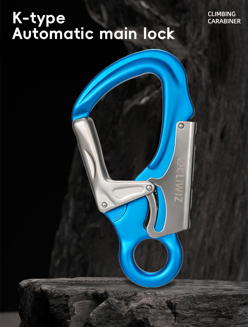 Hebilla de montañismo, equipo de escalada al aire libre, gancho de seguridad tipo K resistente al desgaste, bloqueo principal automático de 2 etapas de aleación de aluminio
