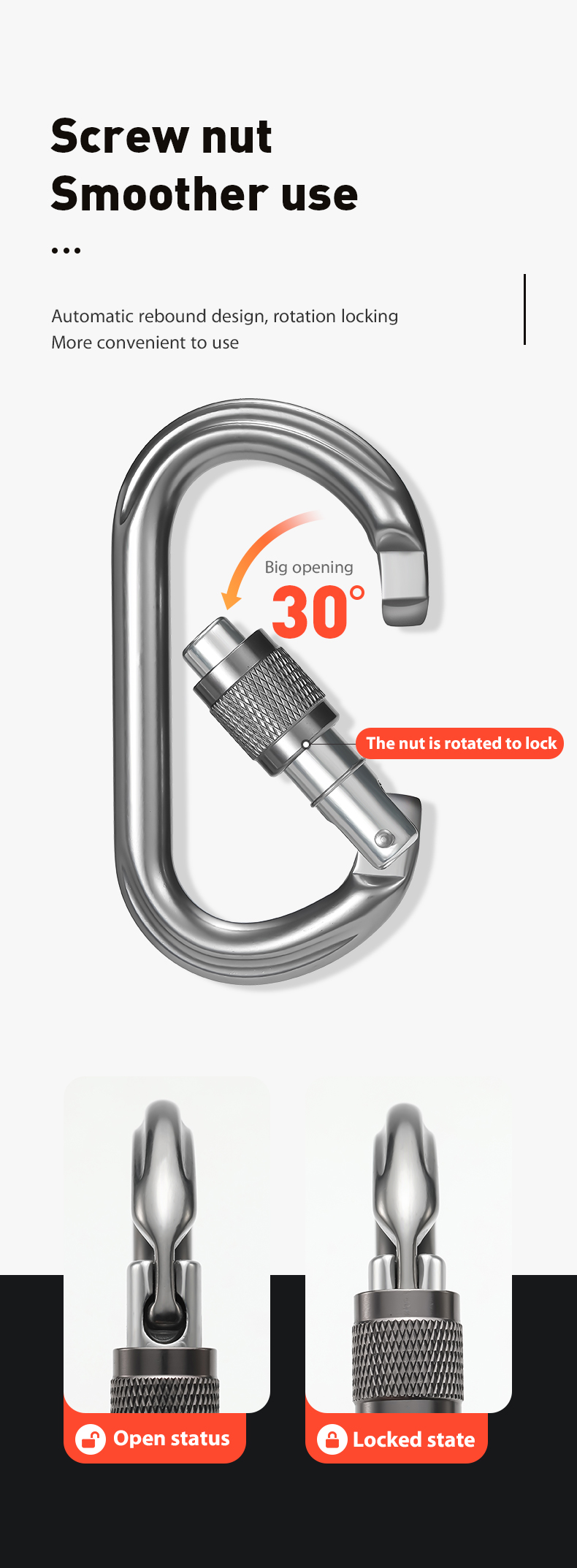 Hebilla de montañismo Montañismo al aire libre Equipo de escalada Resistente al desgaste Gancho de seguridad en forma de O Aleación de aluminio Cerradura principal roscada